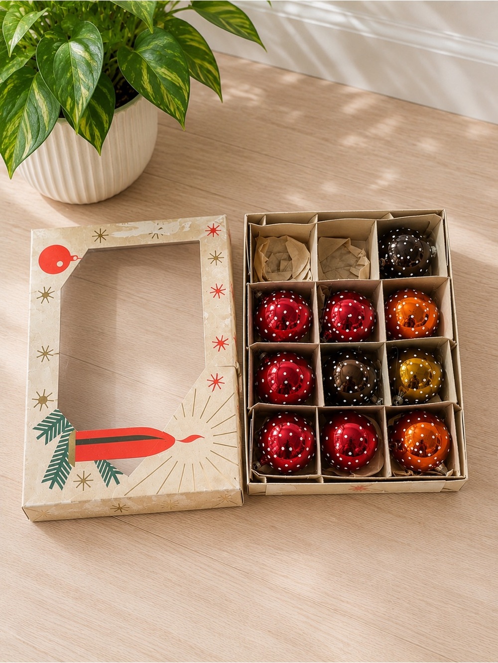 Vintage East Germany Glass Christmas‎ Ornaments • Set of 10 • Original Box • MCM